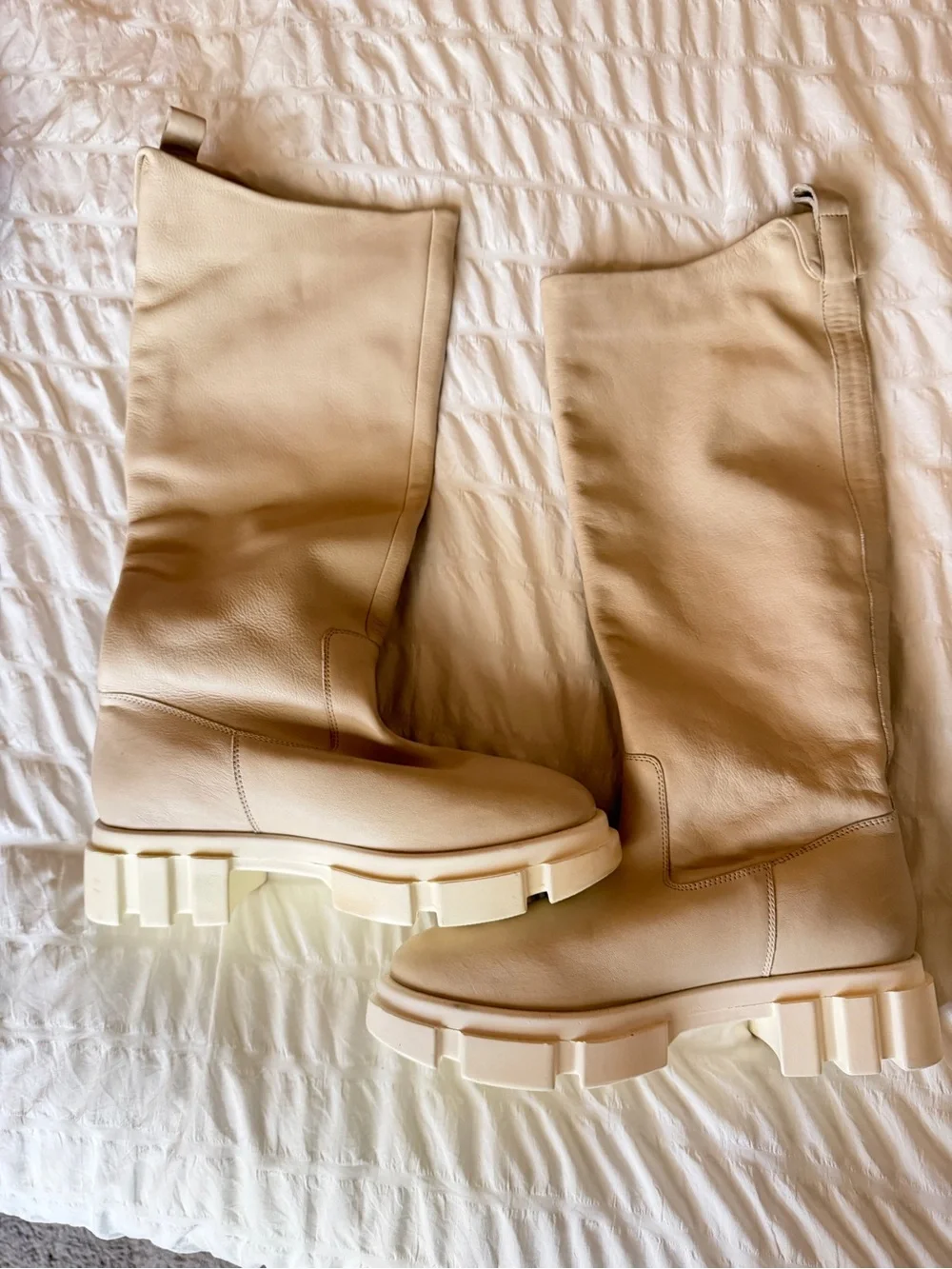 Free People Cream Knee-High Chunky Sole Boots